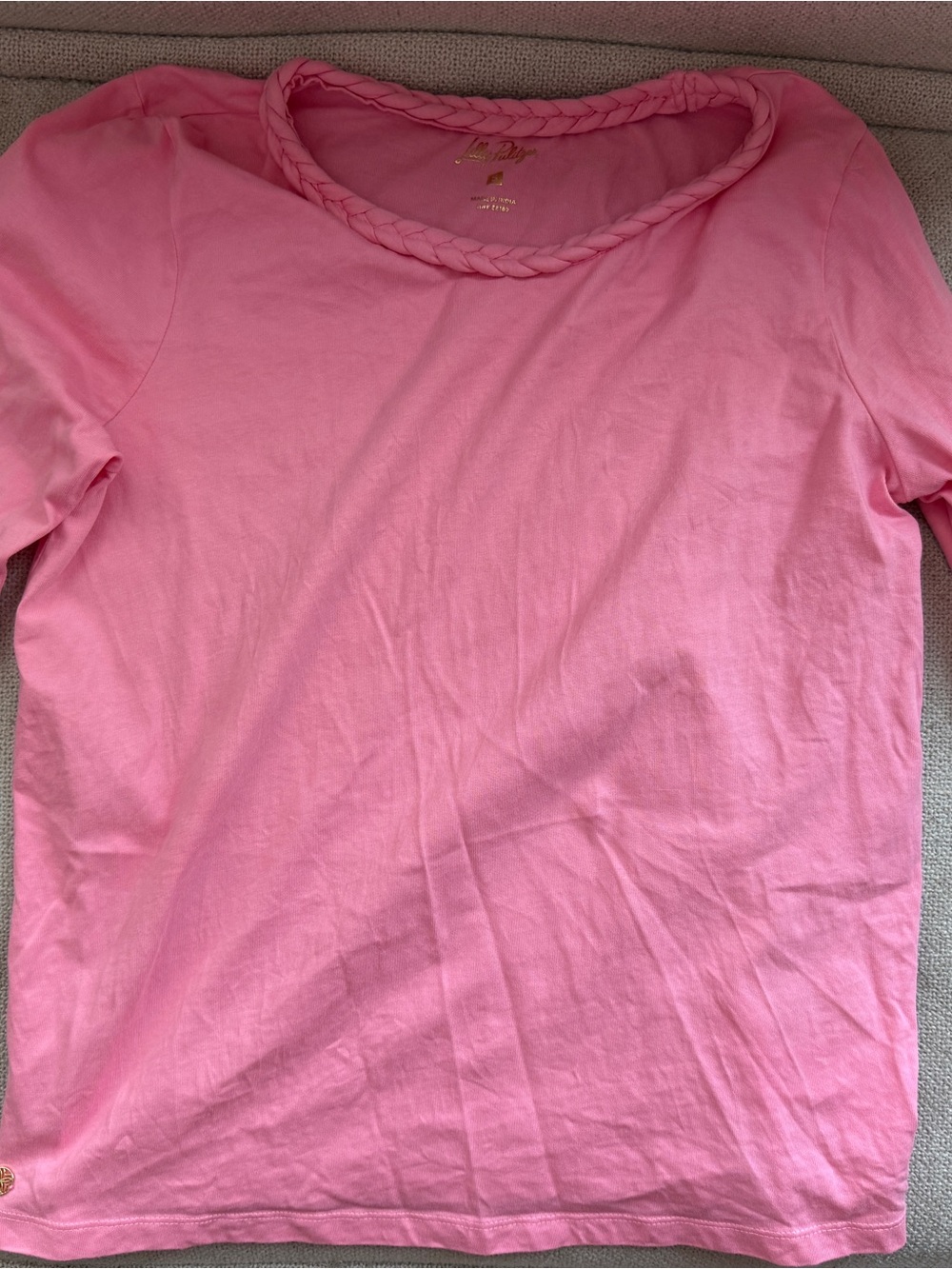 Lilly Pulitzer Pink Braided Neckline Cotton Top